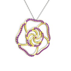 Taşlı Gül Kolye - Ametist 18 ayar altın kolye (40 cm beyaz altın rolo zincir) #jx8x7v