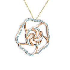 Taşlı Gül Kolye - Akuamarin 18 ayar rose altın kolye (40 cm altın rolo zincir) #k98v28