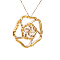 Sitrin 8 ayar rose altın kolye (40 cm gümüş rolo zincir)