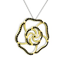 Taşlı Gül Kolye - Siyah zirkon 18 ayar altın kolye (40 cm beyaz altın rolo zincir) #kqmecj