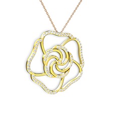 Taşlı Gül Kolye - Beyaz zirkon 14 ayar altın kolye (40 cm rose altın rolo zincir) #midz1v