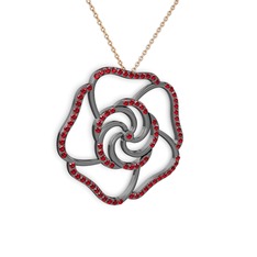 Garnet 925 ayar siyah rodyum kaplama gümüş kolye (40 cm rose altın rolo zincir)