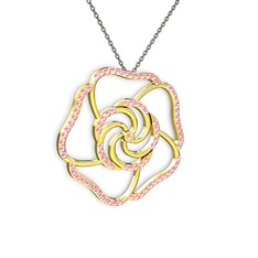 Taşlı Gül Kolye - Pembe kuvars 925 ayar altın kaplama gümüş kolye (40 cm gümüş rolo zincir) #mtb944