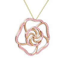 Taşlı Gül Kolye - Pembe kuvars 8 ayar rose altın kolye (40 cm altın rolo zincir) #n1h5ig