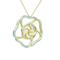 Taşlı Gül Kolye - Akuamarin 14 ayar altın kolye (40 cm gümüş rolo zincir) #nb4wj3