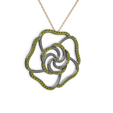 Taşlı Gül Kolye - Peridot 925 ayar siyah rodyum kaplama gümüş kolye (40 cm rose altın rolo zincir) #nh572