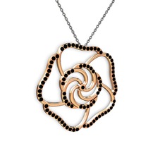 Taşlı Gül Kolye - Siyah zirkon 14 ayar rose altın kolye (40 cm gümüş rolo zincir) #nl9sdn