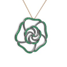 Yeşil kuvars 925 ayar siyah rodyum kaplama gümüş kolye (40 cm rose altın rolo zincir)