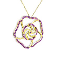 Taşlı Gül Kolye - Ametist 925 ayar altın kaplama gümüş kolye (40 cm altın rolo zincir) #psqt28