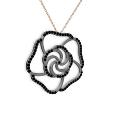 Taşlı Gül Kolye - Siyah zirkon 925 ayar siyah rodyum kaplama gümüş kolye (40 cm rose altın rolo zincir) #qc4ca1