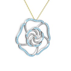 Akuamarin 14 ayar beyaz altın kolye (40 cm altın rolo zincir)