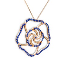 Lab safir 14 ayar rose altın kolye (40 cm rose altın rolo zincir)