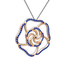 Lab safir 925 ayar rose altın kaplama gümüş kolye (40 cm gümüş rolo zincir)