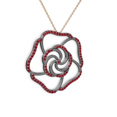 Taşlı Gül Kolye - Garnet 925 ayar siyah rodyum kaplama gümüş kolye (40 cm rose altın rolo zincir) #yxhlnw