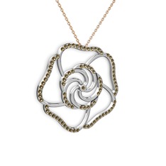 Dumanlı kuvars 18 ayar beyaz altın kolye (40 cm rose altın rolo zincir)