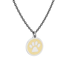 14 ayar beyaz altın kolye (Ekru mineli, 40 cm gümüş rolo zincir)