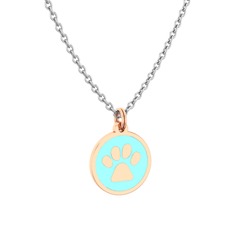 Mineli Pati Kolye - 8 ayar rose altın kolye (Pastel mavi mineli, 40 cm beyaz altın rolo zincir) #12uukii