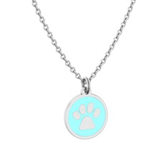 Mineli Pati Kolye - 18 ayar beyaz altın kolye (Pastel mavi mineli, 40 cm beyaz altın rolo zincir) #14tqdq