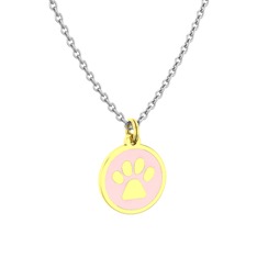 Mineli Pati Kolye - 18 ayar altın kolye (Pastel pembe mineli, 40 cm beyaz altın rolo zincir) #16wt0ox