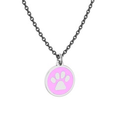 18 ayar beyaz altın kolye (Pembe mineli, 40 cm gümüş rolo zincir)