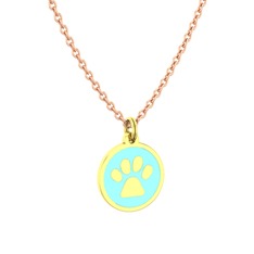 8 ayar altın kolye (Pastel mavi mineli, 40 cm rose altın rolo zincir)