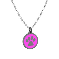 Mineli Pati Kolye - 925 ayar siyah rodyum kaplama gümüş kolye (Neon pembe mineli, 40 cm beyaz altın rolo zincir) #1p3usyw