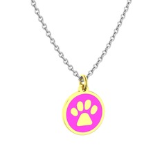 Mineli Pati Kolye - 925 ayar altın kaplama gümüş kolye (Neon pembe mineli, 40 cm beyaz altın rolo zincir) #247psj