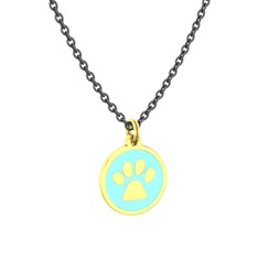 18 ayar altın kolye (Pastel mavi mineli, 40 cm gümüş rolo zincir)