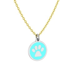 Mineli Pati Kolye - 14 ayar beyaz altın kolye (Turkuaz mineli, 40 cm altın rolo zincir) #dyjf9k