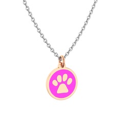 Mineli Pati Kolye - 8 ayar rose altın kolye (Neon pembe mineli, 40 cm beyaz altın rolo zincir) #fisbmh