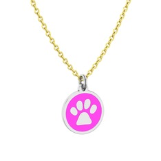 Mineli Pati Kolye - 8 ayar beyaz altın kolye (Neon pembe mineli, 40 cm altın rolo zincir) #gz1anb