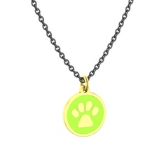 18 ayar altın kolye (Açık yeşil mineli, 40 cm gümüş rolo zincir)