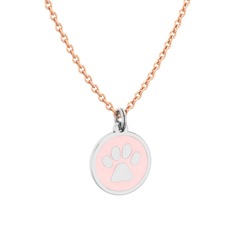 8 ayar beyaz altın kolye (Pastel pembe mineli, 40 cm rose altın rolo zincir)