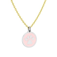 14 ayar beyaz altın kolye (Pastel pembe mineli, 40 cm altın rolo zincir)