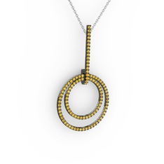 Gabriella Halka Kolye - Sitrin 925 ayar siyah rodyum kaplama gümüş kolye (40 cm beyaz altın rolo zincir) #11beyhz