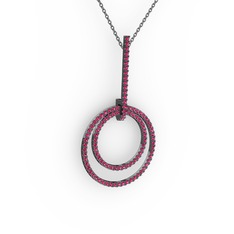 Gabriella Halka Kolye - Rodolit garnet 925 ayar siyah rodyum kaplama gümüş kolye (40 cm gümüş rolo zincir) #14powhr