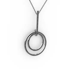 Gabriella Halka Kolye - Siyah zirkon 8 ayar beyaz altın kolye (40 cm gümüş rolo zincir) #15ilom5