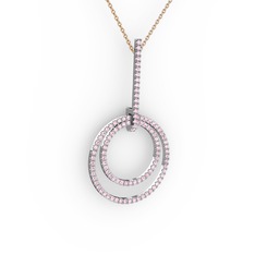 Gabriella Halka Kolye - Pembe kuvars 18 ayar beyaz altın kolye (40 cm rose altın rolo zincir) #15zwj3g