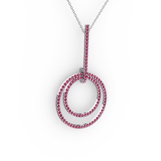 Rodolit garnet 925 ayar gümüş kolye (40 cm beyaz altın rolo zincir)
