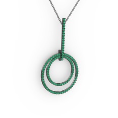 Gabriella Halka Kolye - Yeşil kuvars 925 ayar siyah rodyum kaplama gümüş kolye (40 cm gümüş rolo zincir) #18260gs