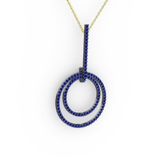 Gabriella Halka Kolye - Lab safir 925 ayar siyah rodyum kaplama gümüş kolye (40 cm altın rolo zincir) #1eycgab