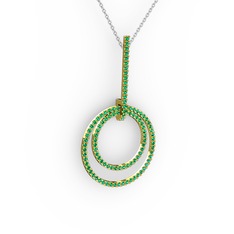 Gabriella Halka Kolye - Yeşil kuvars 18 ayar altın kolye (40 cm beyaz altın rolo zincir) #1l1jxp4