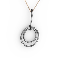 Gabriella Halka Kolye - Beyaz zirkon 925 ayar siyah rodyum kaplama gümüş kolye (40 cm rose altın rolo zincir) #1pq4btg