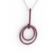 Gabriella Halka Kolye - Rodolit garnet 925 ayar siyah rodyum kaplama gümüş kolye (40 cm beyaz altın rolo zincir) #1qi49cd