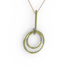 Peridot 8 ayar beyaz altın kolye (40 cm rose altın rolo zincir)