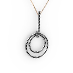 Gabriella Halka Kolye - Siyah zirkon 18 ayar beyaz altın kolye (40 cm rose altın rolo zincir) #bo118r