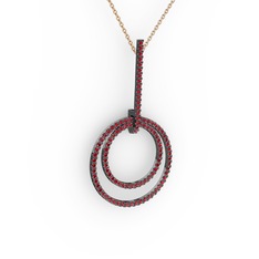 Gabriella Halka Kolye - Garnet 925 ayar siyah rodyum kaplama gümüş kolye (40 cm rose altın rolo zincir) #cha8lg