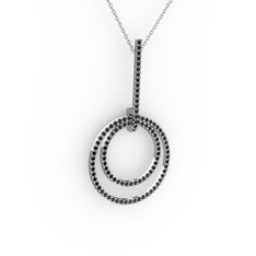 Siyah zirkon 925 ayar gümüş kolye (40 cm beyaz altın rolo zincir)