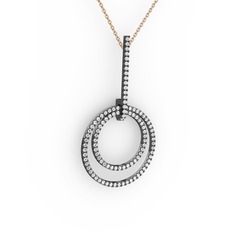 Gabriella Halka Kolye - Swarovski 925 ayar siyah rodyum kaplama gümüş kolye (40 cm rose altın rolo zincir) #m65fne