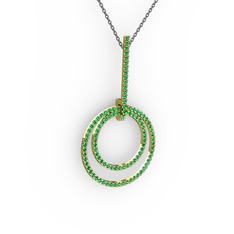 Gabriella Halka Kolye - Yeşil kuvars 18 ayar altın kolye (40 cm gümüş rolo zincir) #nh9a02
